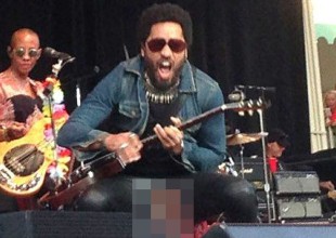 Lenny Kravitz se rie de su accidente arriba del escenario