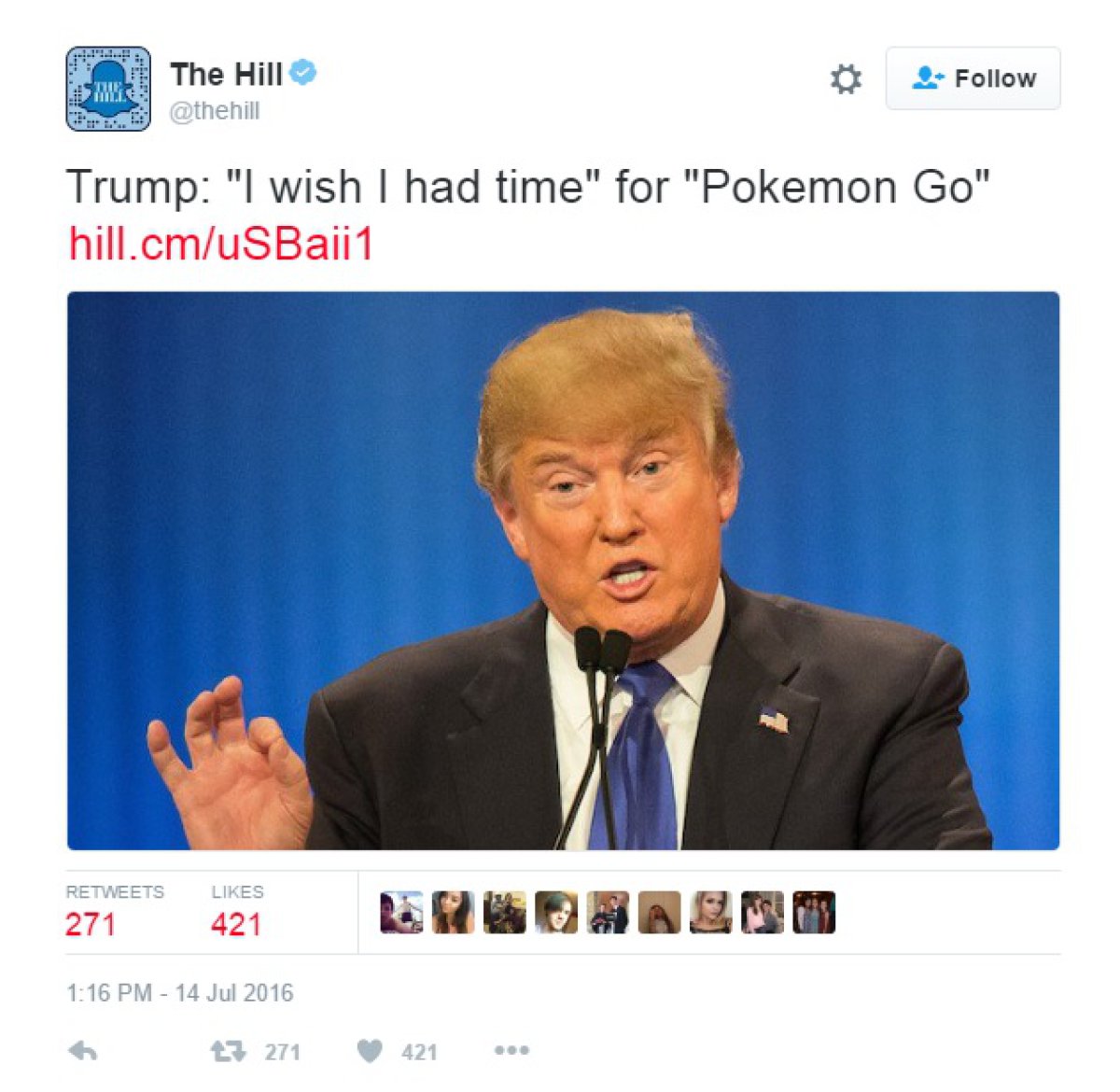 El candidato presidencial Donald Trump dijo que no tiene tiempo de jugar al Pokémon GO